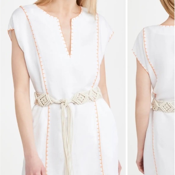 Tory Burch Short Tunic Linen Swim Cover Up White Orange Relaxed Fit Mini Sz S - Picture 1 of 12